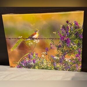 Vibrant Nature Canvas Art with Bird and Flowers 16x12
